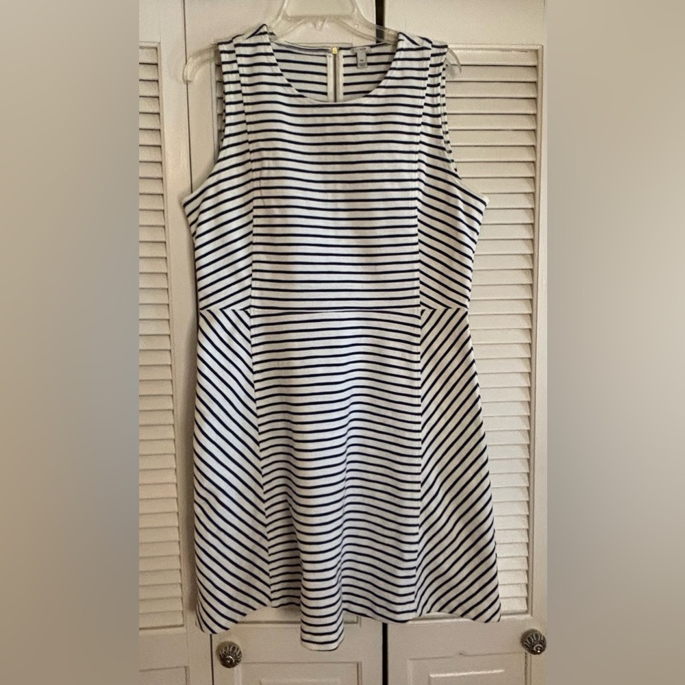 JCREW summer TANK sleeveless A-LINE dress STRIPED navy & white SIZE 14